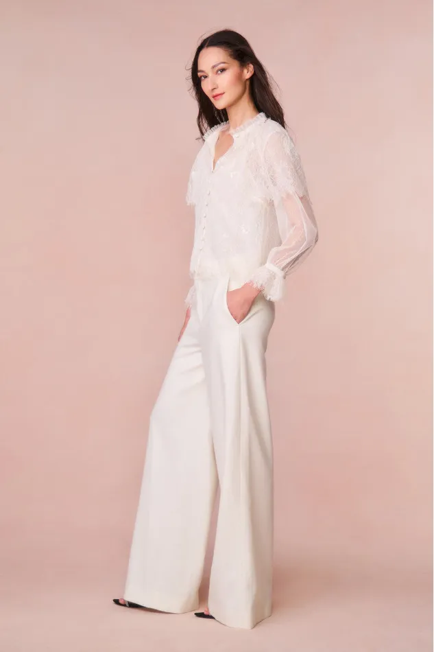 Women Pants and Shorts LoveShackFancy Samuela Wide Leg Trouser Cream