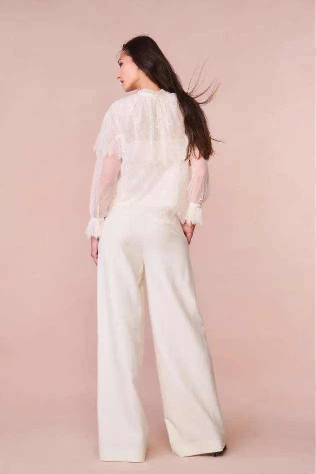 Women Pants and Shorts LoveShackFancy Samuela Wide Leg Trouser Cream