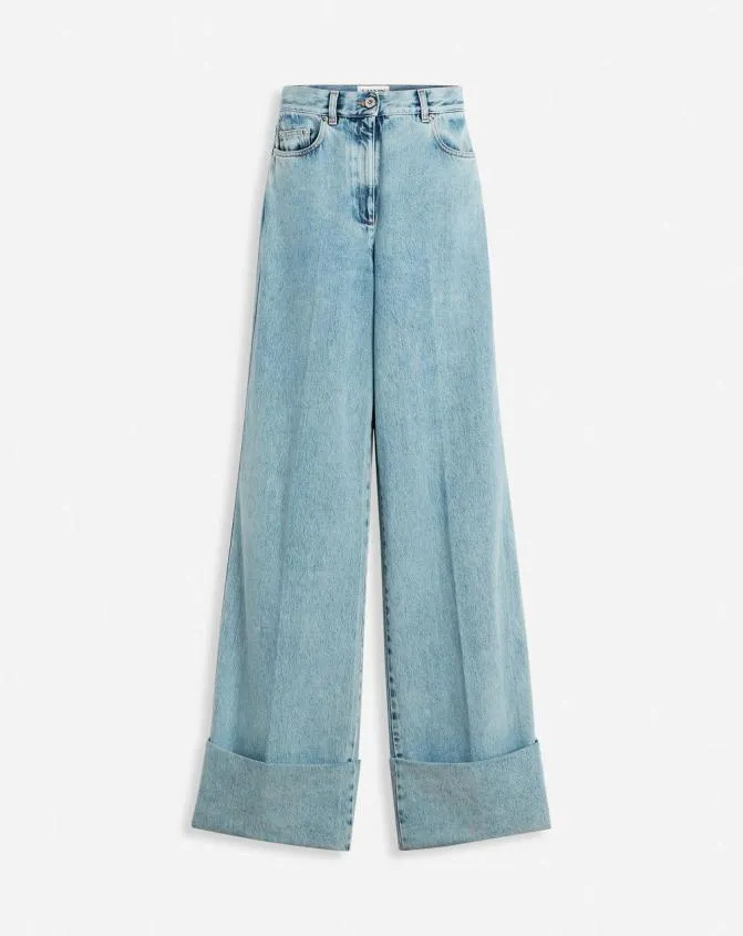 Women Pants Lanvin WideLeg Cuffed Denim Pants Light Blue