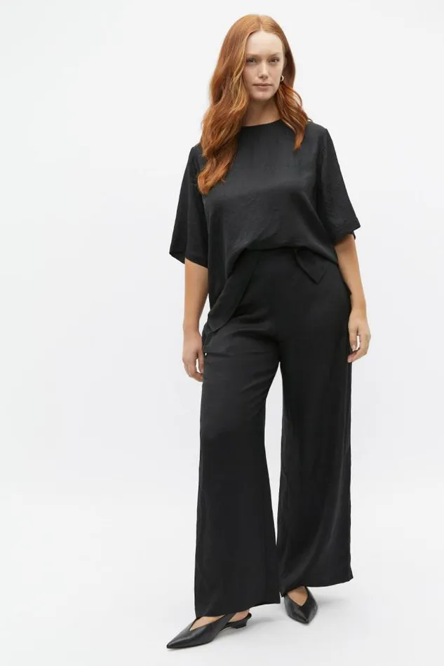 Women Pants Seed Heritage Textured Satin Elasticated Pant Black