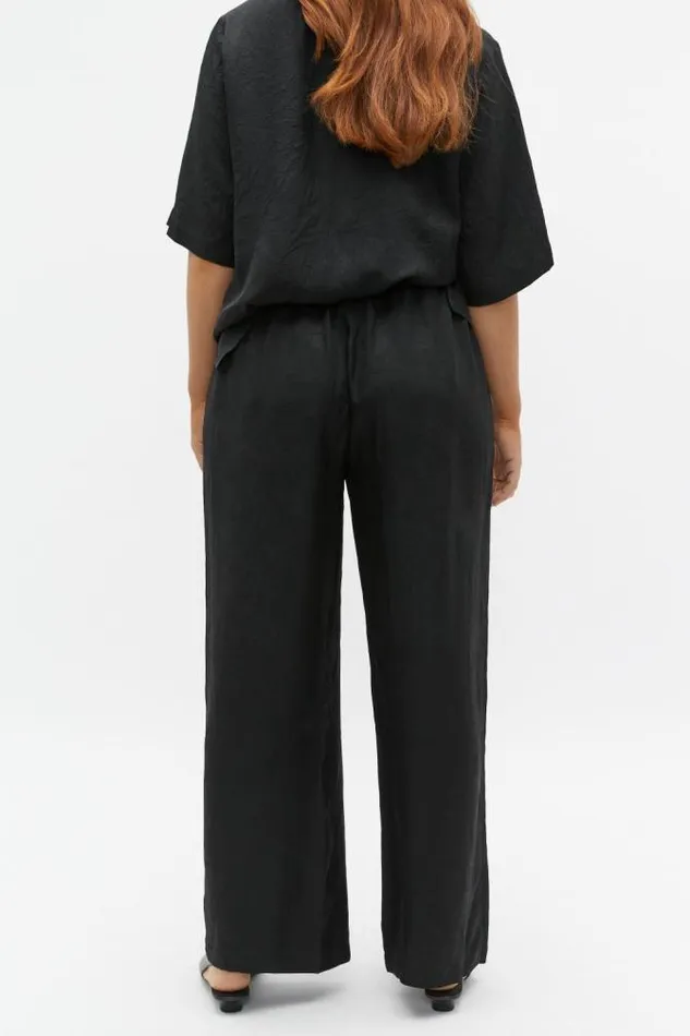 Women Pants Seed Heritage Textured Satin Elasticated Pant Black