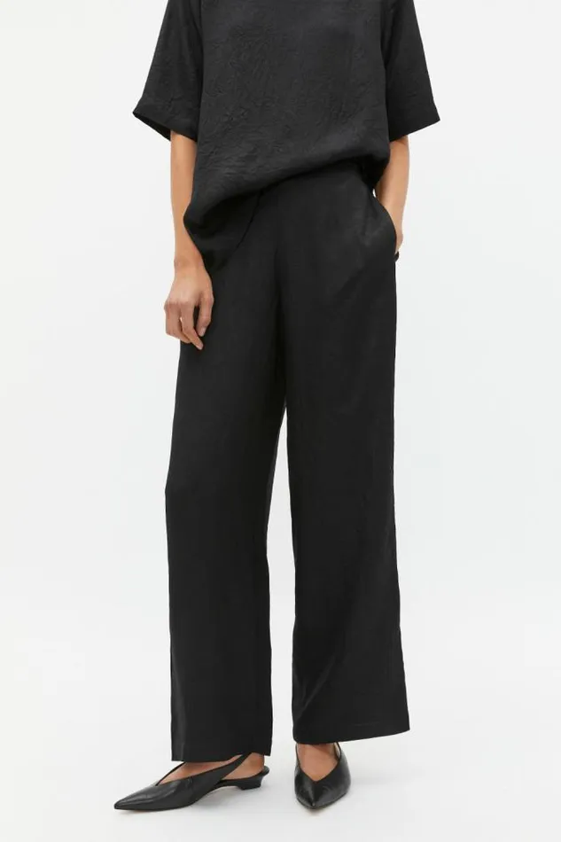 Women Pants Seed Heritage Textured Satin Elasticated Pant Black
