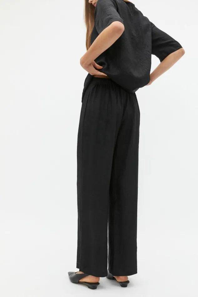 Women Pants Seed Heritage Textured Satin Elasticated Pant Black