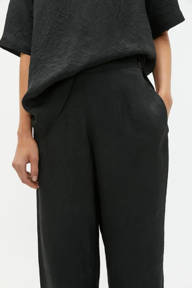 Women Pants Seed Heritage Textured Satin Elasticated Pant Black