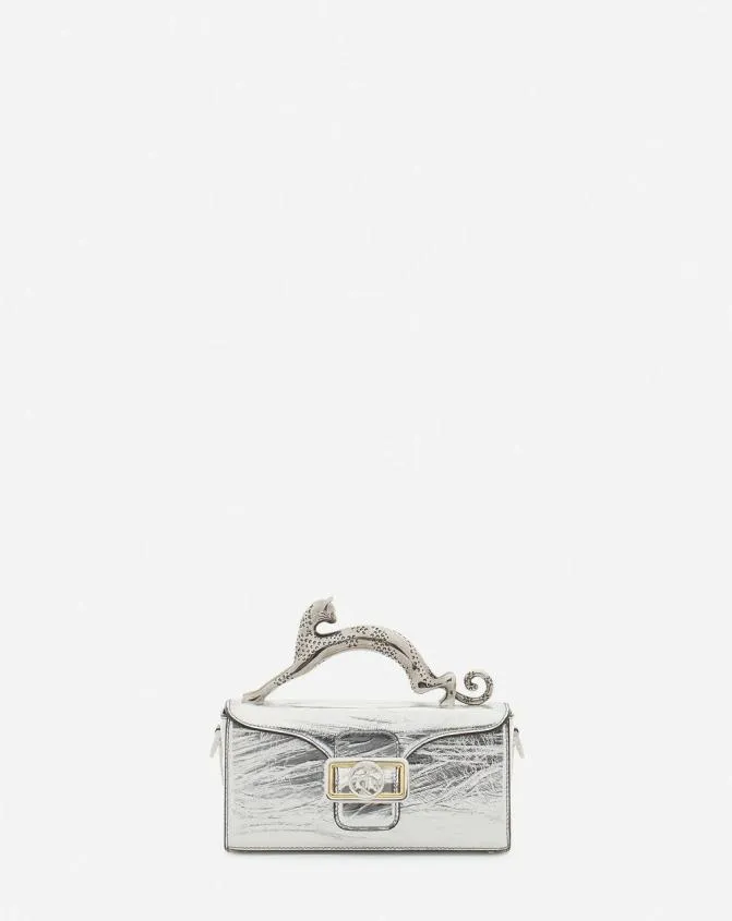 Women Pencil Lanvin Nano Pencil Cat Bag In Metallic Leather Silver