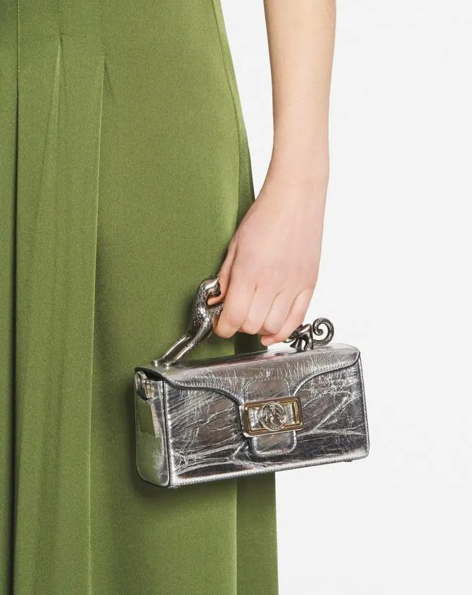 Women Pencil Lanvin Nano Pencil Cat Bag In Metallic Leather Silver