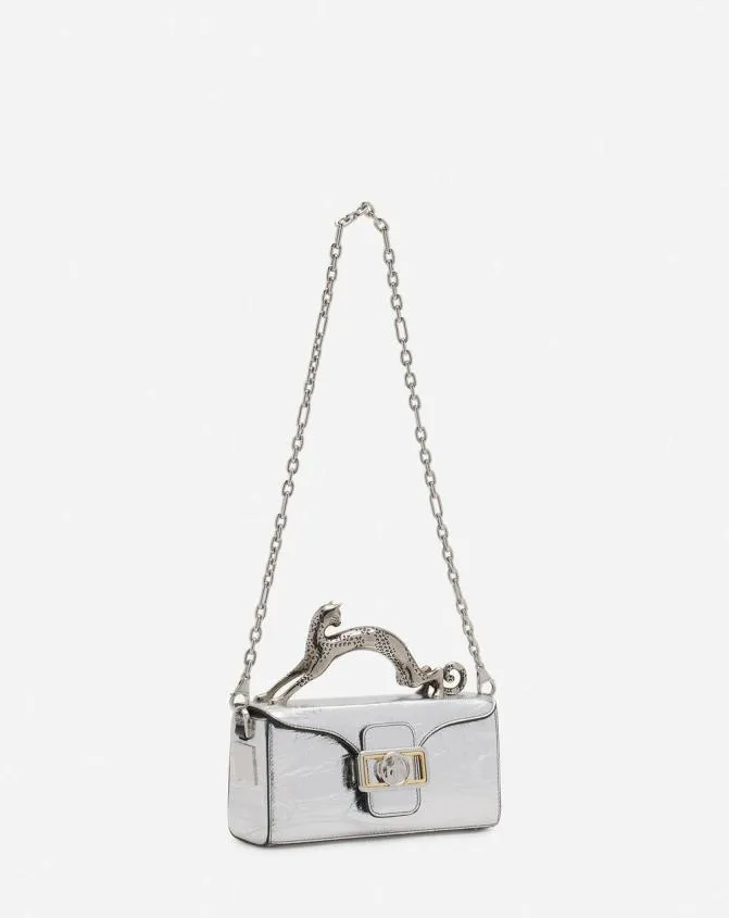 Women Pencil Lanvin Nano Pencil Cat Bag In Metallic Leather Silver