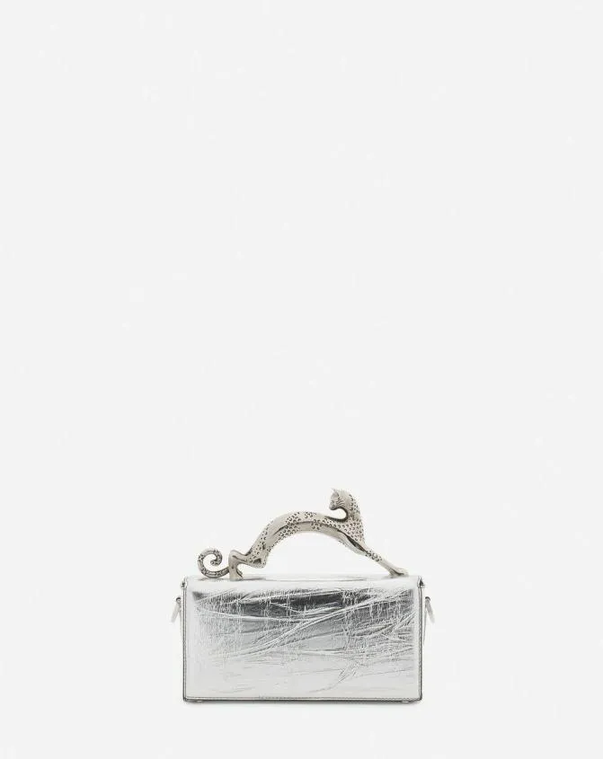 Women Pencil Lanvin Nano Pencil Cat Bag In Metallic Leather Silver