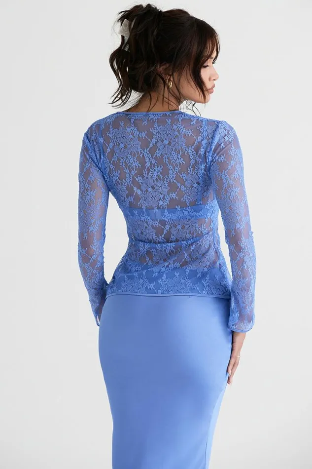Women Phoebe Blue Lace Tie Front Top House Of CB Tops