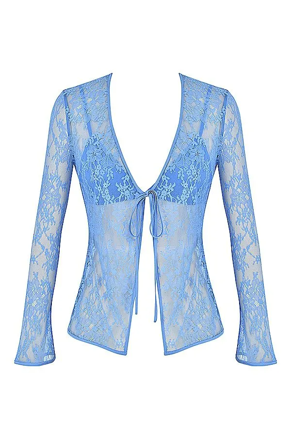 Women Phoebe Blue Lace Tie Front Top House Of CB Tops