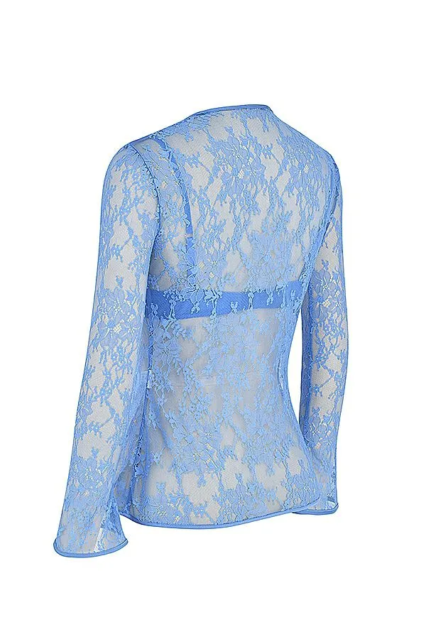Women Phoebe Blue Lace Tie Front Top House Of CB Tops