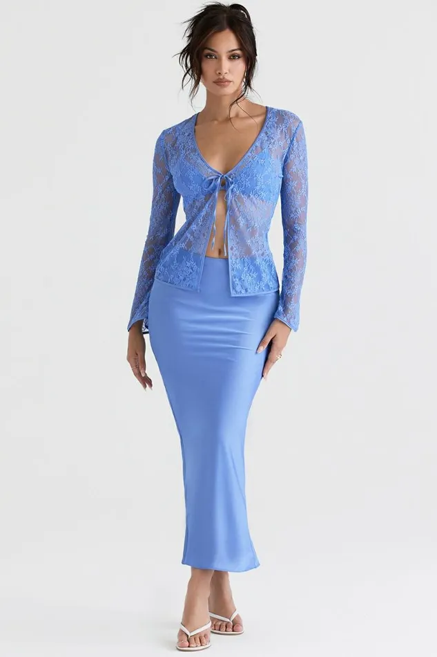 Women Phoebe Blue Lace Tie Front Top House Of CB Tops