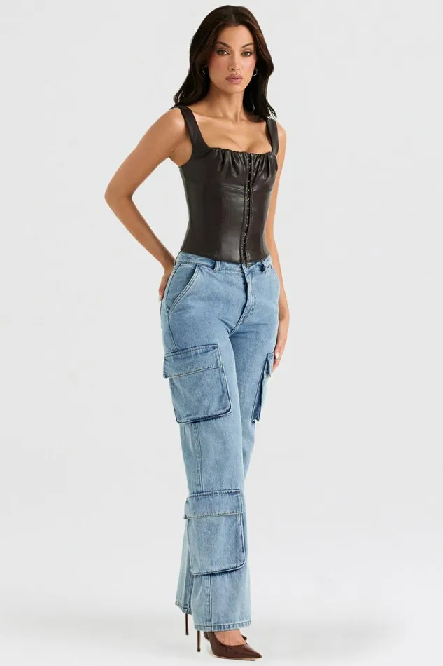 Women Ria Blue Washed Utility Jeans House Of CB Bottoms Women Ria Blue Washed Utility Jeans House Of CB Bottoms