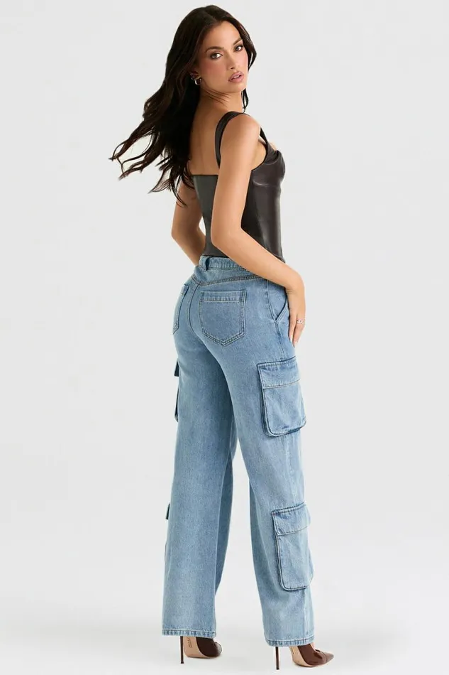 Women Ria Blue Washed Utility Jeans House Of CB Bottoms Women Ria Blue Washed Utility Jeans House Of CB Bottoms
