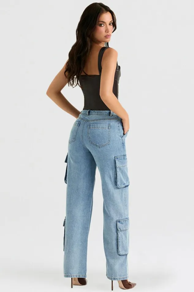 Women Ria Blue Washed Utility Jeans House Of CB Bottoms Women Ria Blue Washed Utility Jeans House Of CB Bottoms