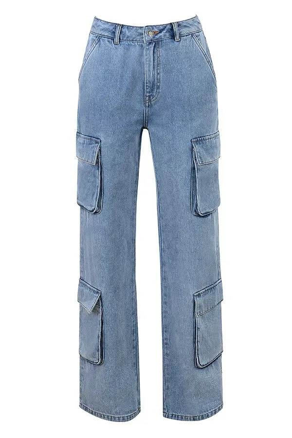Women Ria Blue Washed Utility Jeans House Of CB Bottoms Women Ria Blue Washed Utility Jeans House Of CB Bottoms