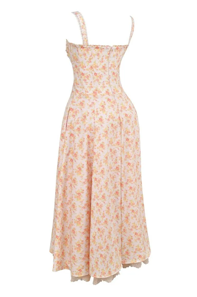 Women Rosalee Peach Poppy Print Cotton Bustier Sundress House Of CB Dresses