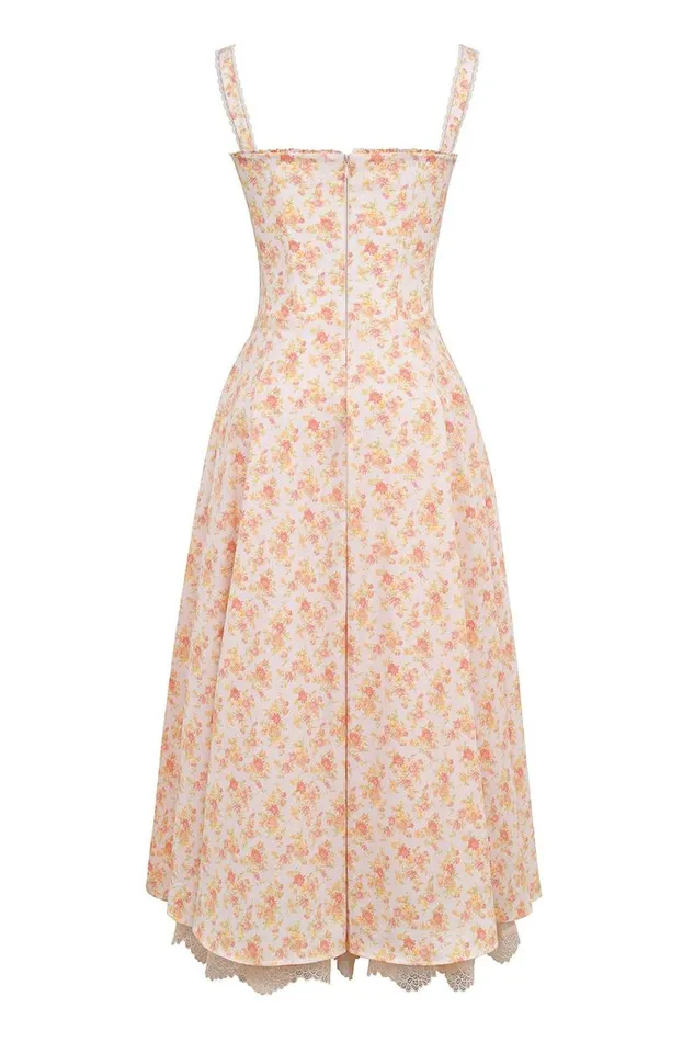 Women Rosalee Peach Poppy Print Cotton Bustier Sundress House Of CB Dresses