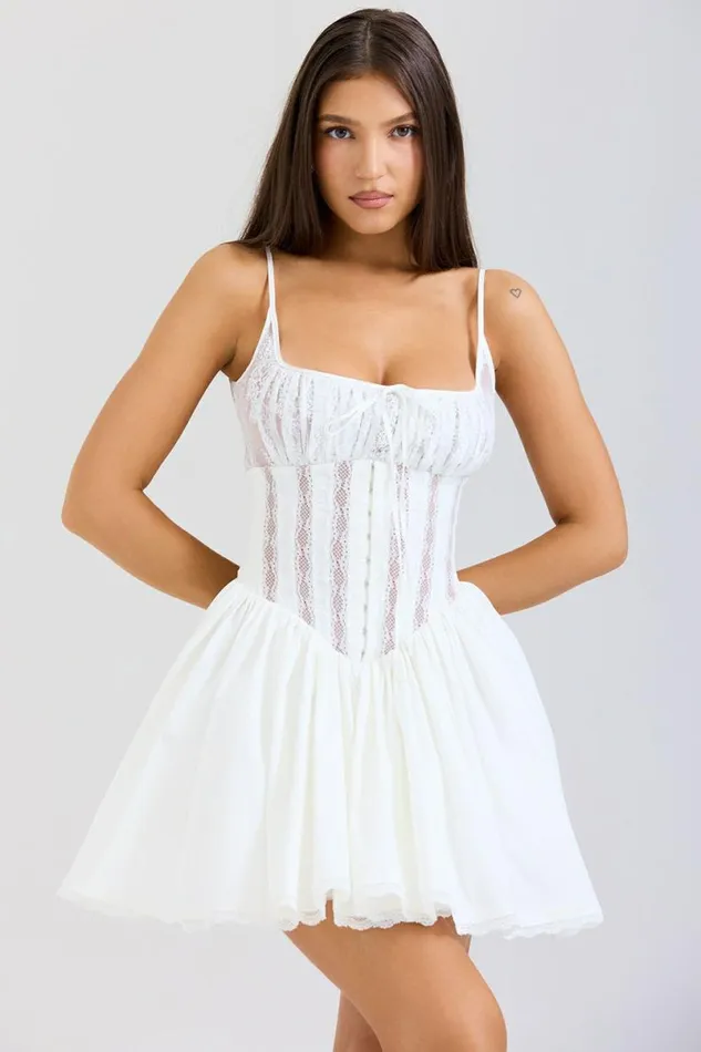 Women Rosaria White Cotton Corset Mini Dress House Of CB Dresses