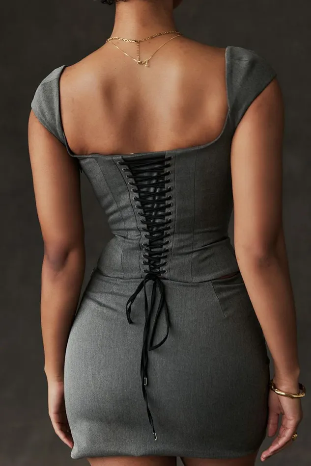 Women Rowena Grey Lace Back Corset House Of CB Corsets