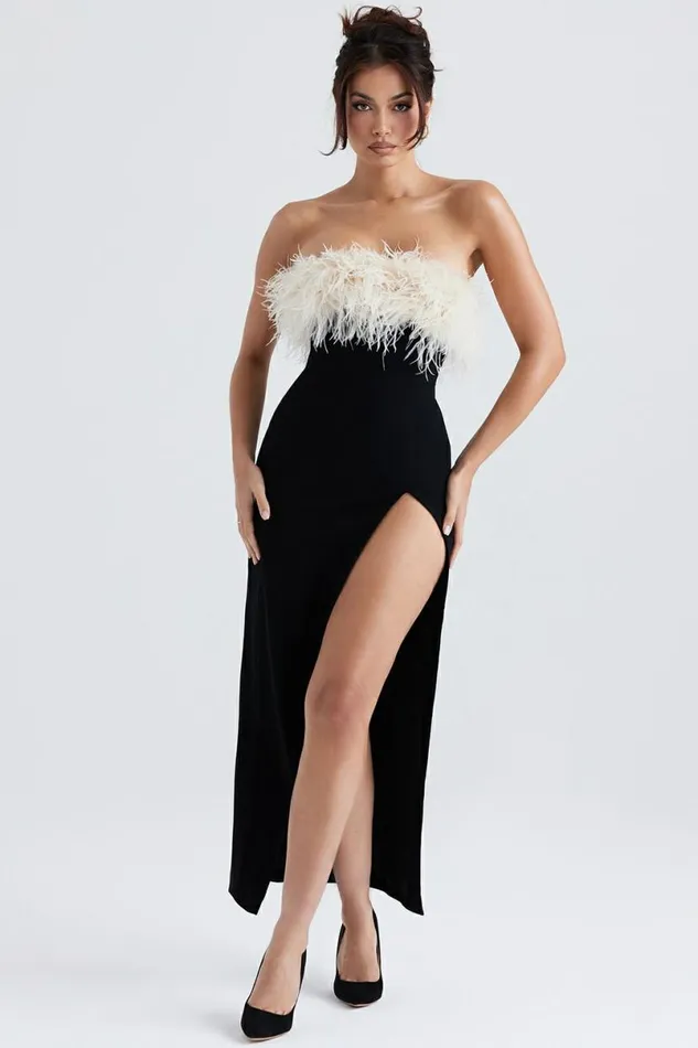 Women Sarai Black Thigh Split Dress House Of CB Dresses