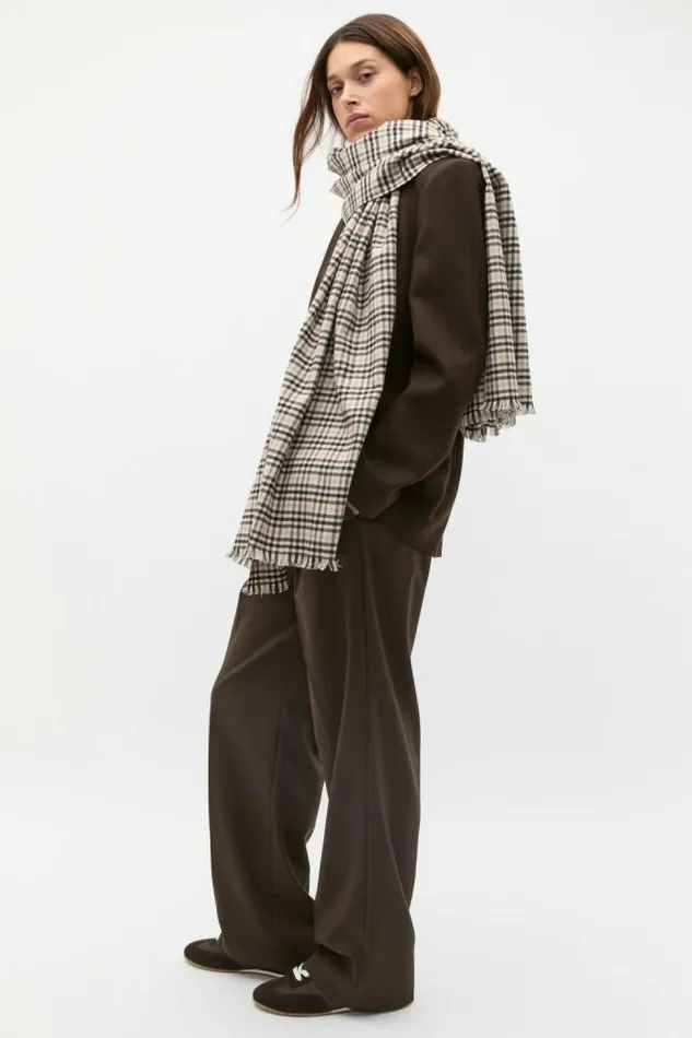 Women Scarves and Kaftans Seed Heritage Multi Check Scarf Dark Espresso