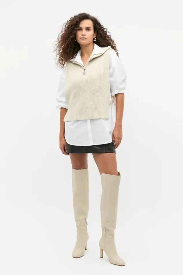 Women Scarves and Kaftans Seed Heritage Rib Knit Collar Bib Oat Marle