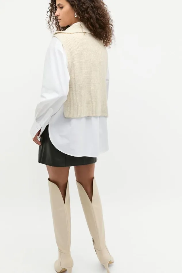 Women Scarves and Kaftans Seed Heritage Rib Knit Collar Bib Oat Marle