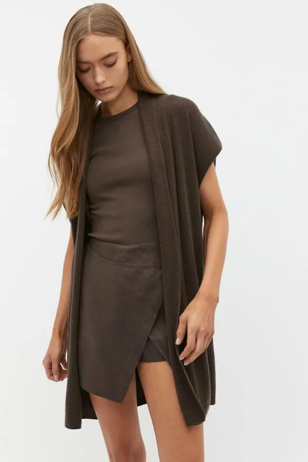 Women Scarves and Kaftans Seed Heritage Rib Knit Poncho Dark Espresso