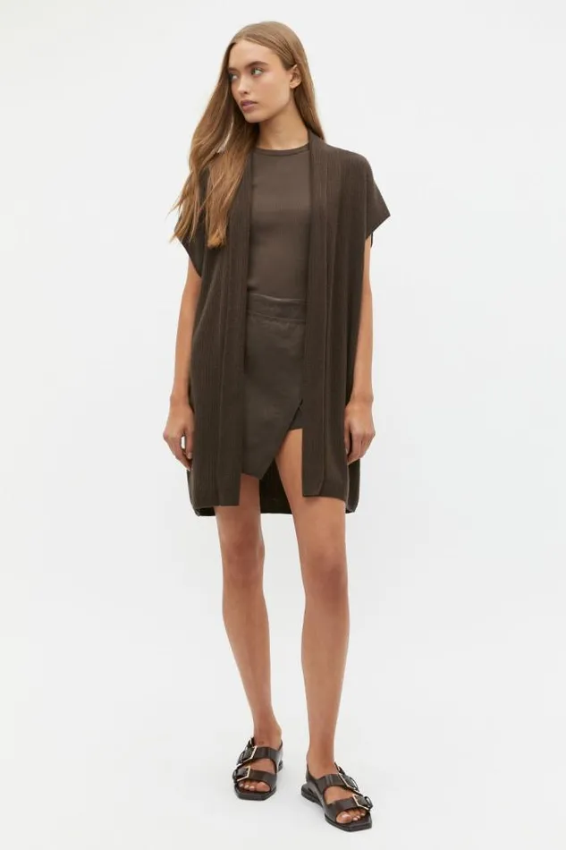 Women Scarves and Kaftans Seed Heritage Rib Knit Poncho Dark Espresso