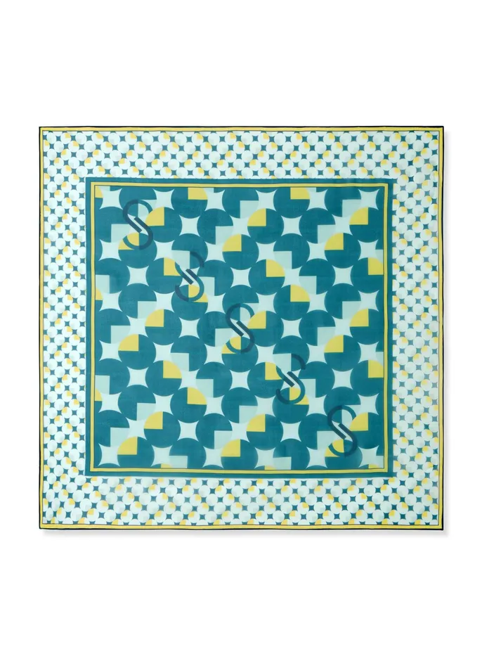 Women Scarves St John SJ Logo Geo Silk Twill Scarf Dark Teal Multi Women Scarves St John SJ Logo Geo Silk Twill Scarf Dark Teal Multi