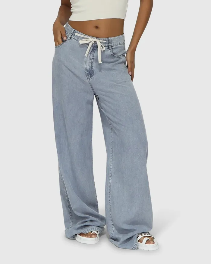Women Set On You Wide Leg Pant 8211 Stonewash Pants and Skirts Belle and Bloom