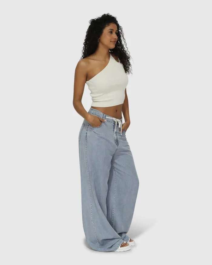 Women Set On You Wide Leg Pant 8211 Stonewash Pants and Skirts Belle and Bloom