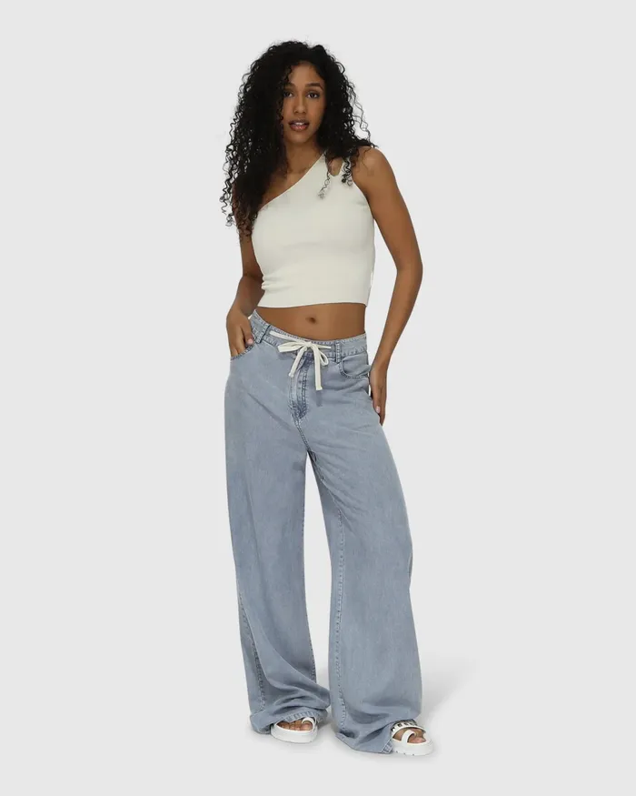 Women Set On You Wide Leg Pant 8211 Stonewash Pants and Skirts Belle and Bloom