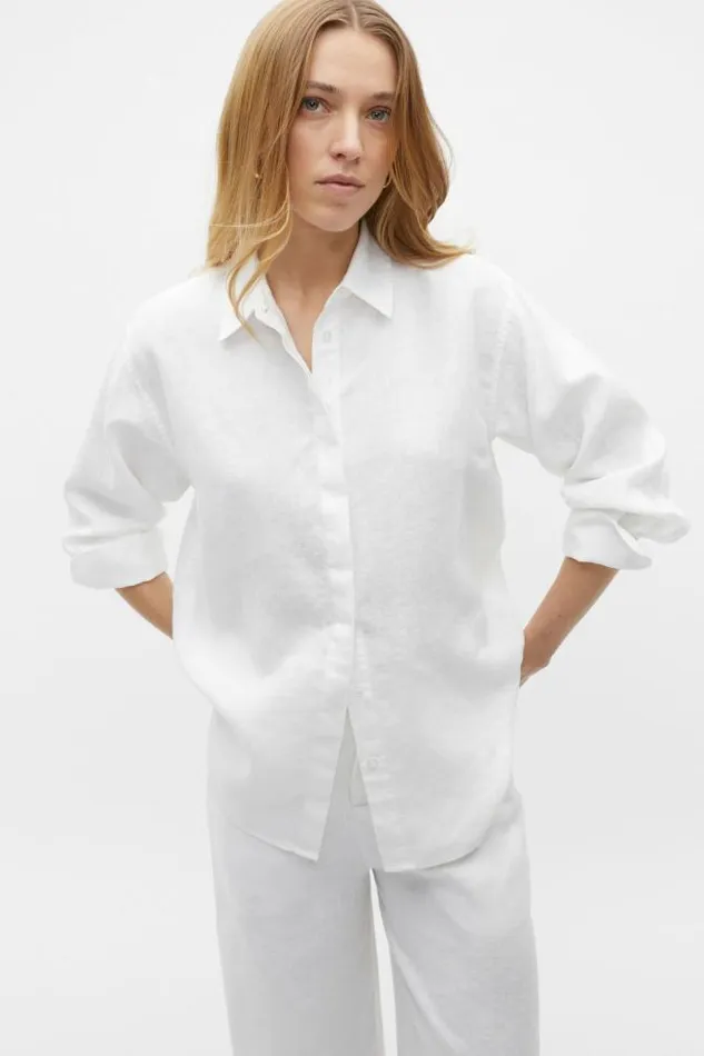 Women Shirts Seed Heritage Core Linen Boyfriend Shirt Whisper White