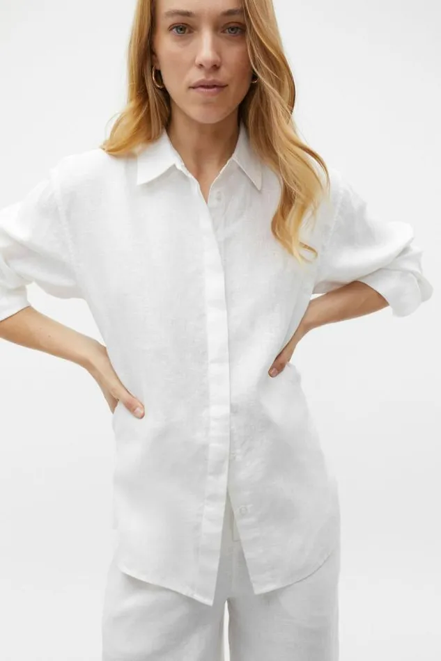 Women Shirts Seed Heritage Core Linen Boyfriend Shirt Whisper White