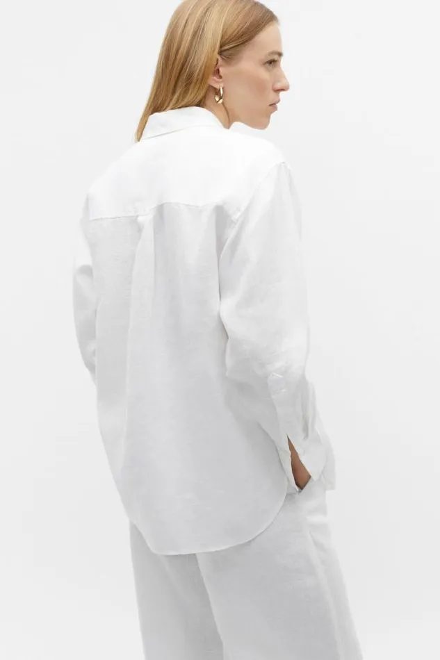 Women Shirts Seed Heritage Core Linen Boyfriend Shirt Whisper White