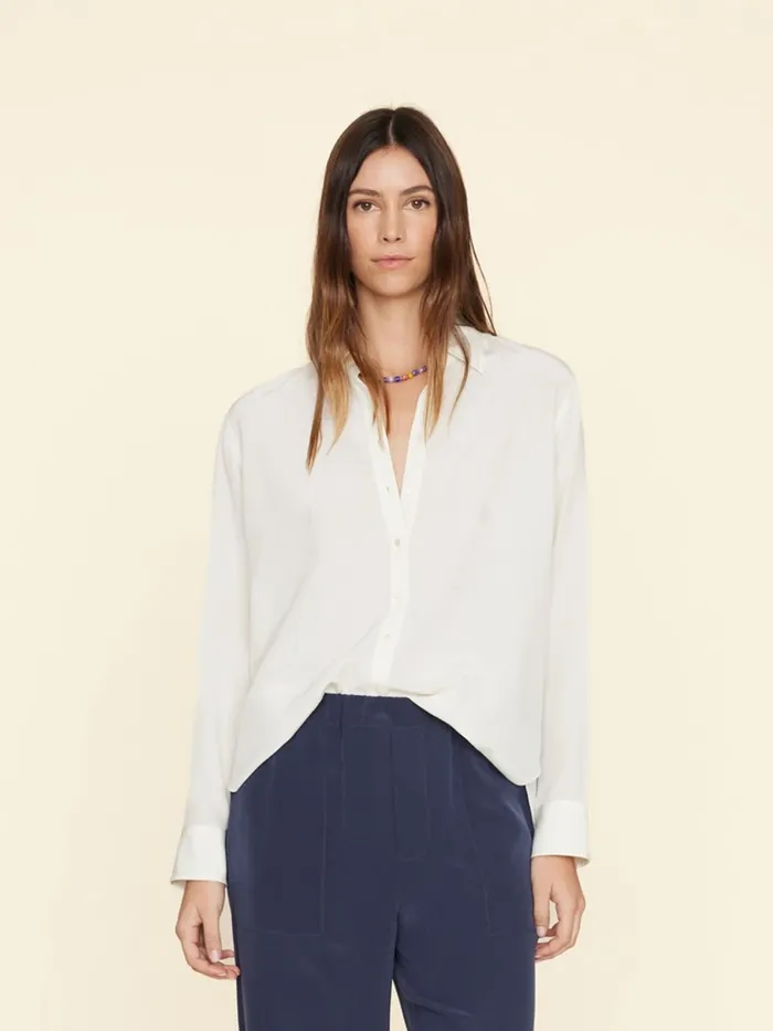 Women Shirts XRENA White Agate Beau Silk Shirt