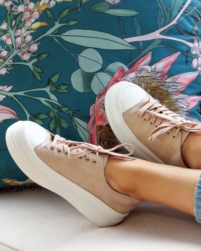 Women Shoes Belle and Bloom Just A Dream Croc Leather Sneaker 8211 Blush