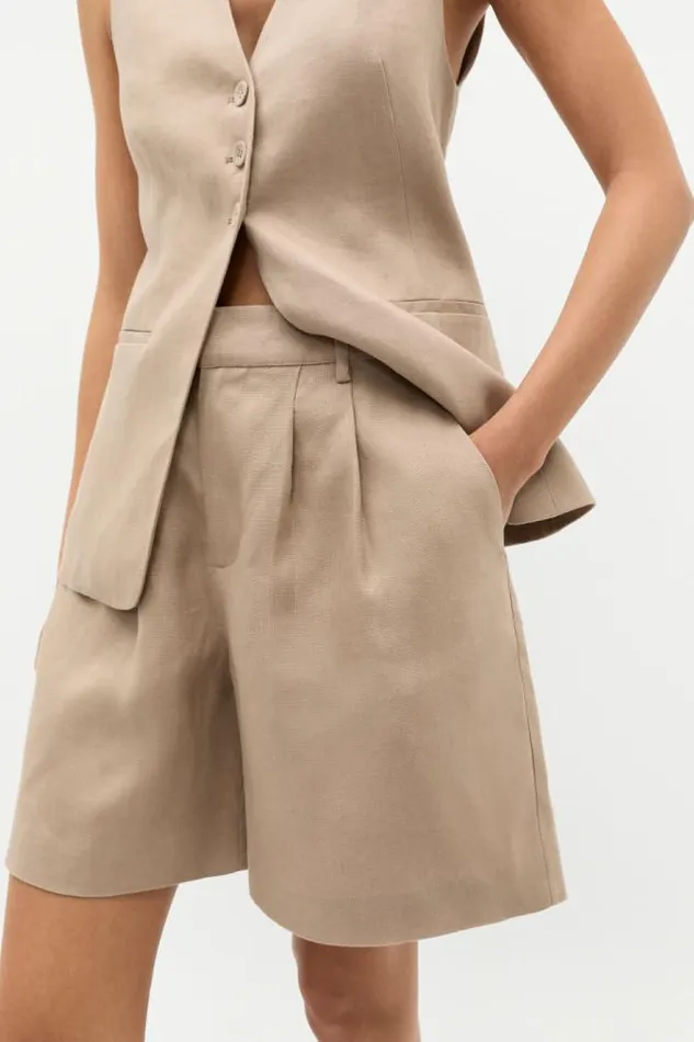 Women Shorts Seed Heritage Linen Mid Length Short Cookie