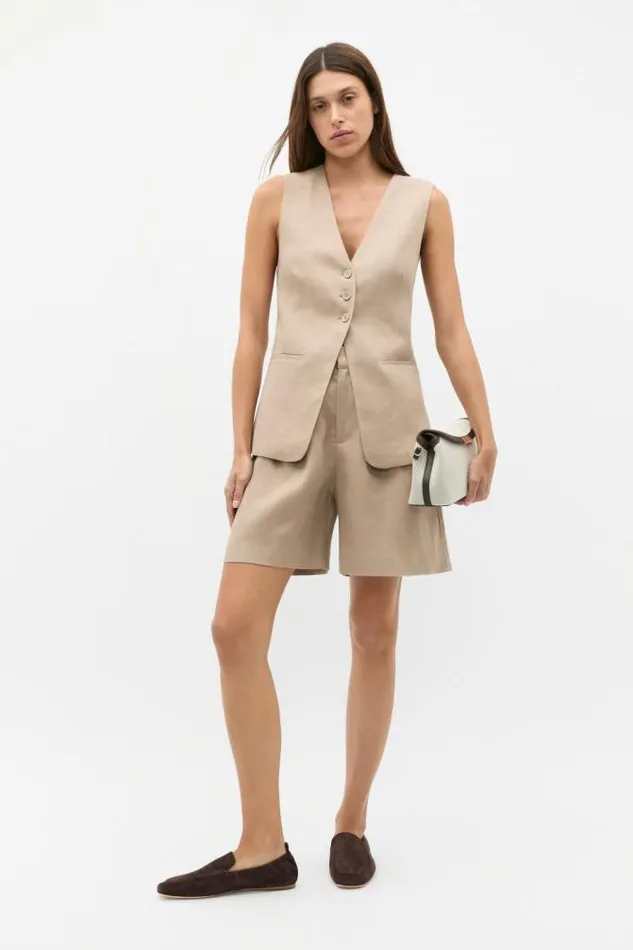 Women Shorts Seed Heritage Linen Mid Length Short Cookie