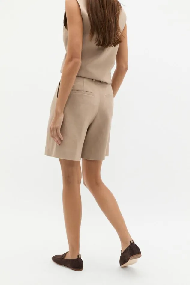 Women Shorts Seed Heritage Linen Mid Length Short Cookie