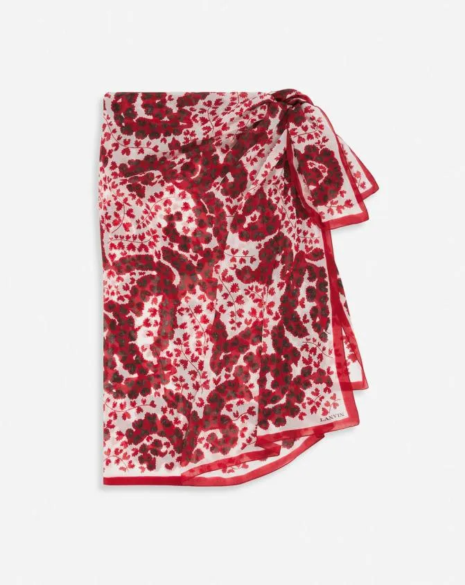 Women Silks and Scarves Lanvin t Cotton Pareo With A Rateau Print Carmine Red Women Silks and Scarves Lanvin t Cotton Pareo With A Rateau Print Carmine Red