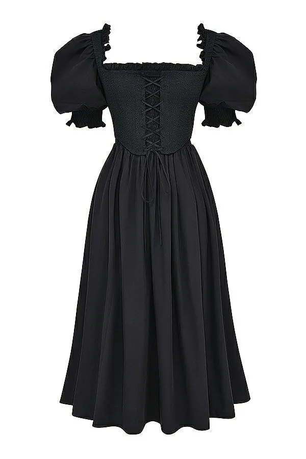 Women Silvana Black Puff Sleeve Midi Sundress House Of CB Dresses