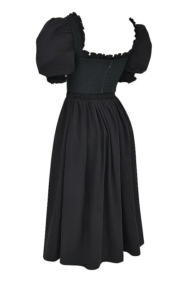 Women Silvana Black Puff Sleeve Midi Sundress House Of CB Dresses