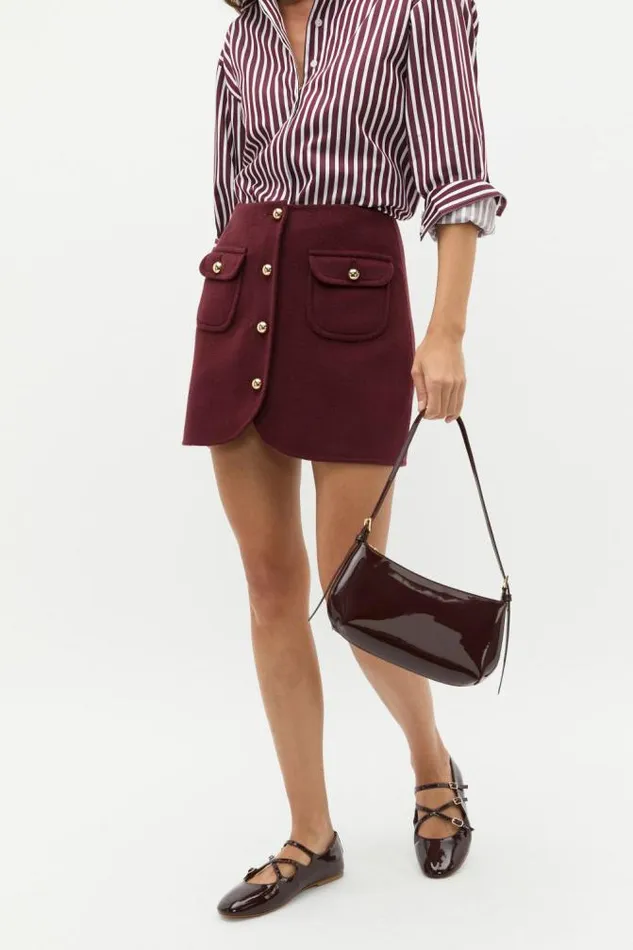 Women Skirts Seed Heritage Wool Blend Button Mini Plum Red
