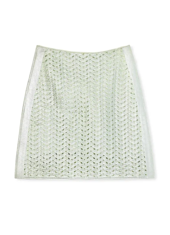 Women Skirts St John Lacquered Crochet Knit Skirt Pale Lime