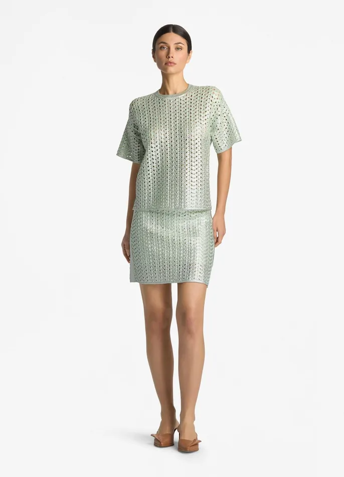 Women Skirts St John Lacquered Crochet Knit Skirt Pale Lime Women Skirts St John Lacquered Crochet Knit Skirt Pale Lime