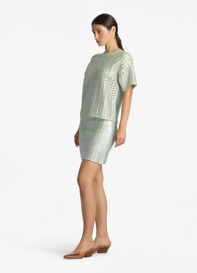 Women Skirts St John Lacquered Crochet Knit Skirt Pale Lime Women Skirts St John Lacquered Crochet Knit Skirt Pale Lime