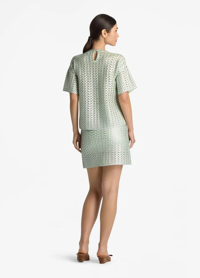 Women Skirts St John Lacquered Crochet Knit Skirt Pale Lime Women Skirts St John Lacquered Crochet Knit Skirt Pale Lime